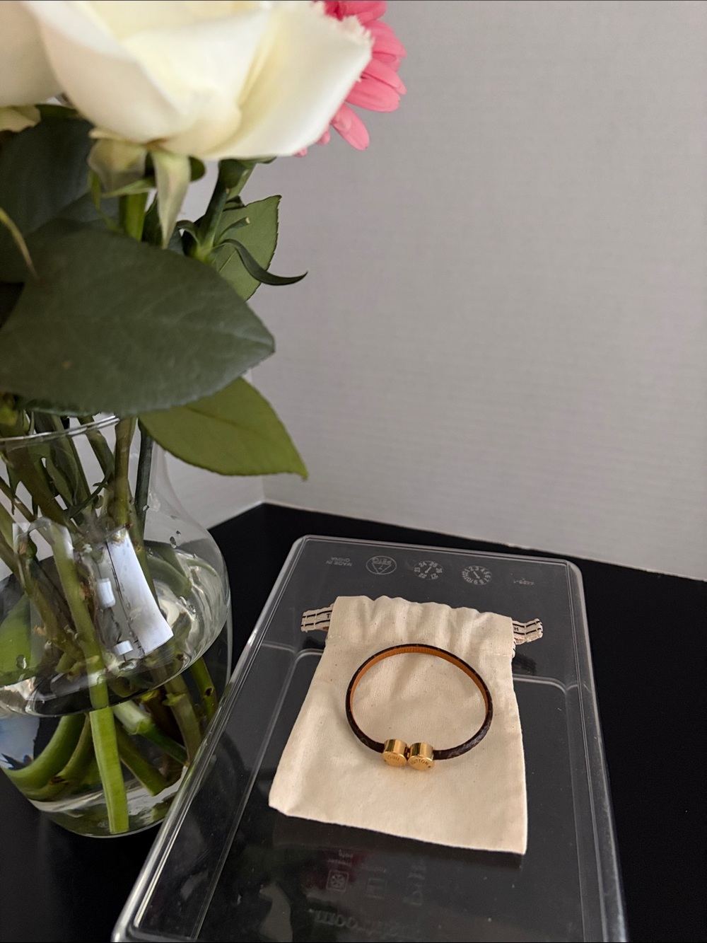 Louis Vuitton Brown Leather Bracelet with Gold Buckle Accent